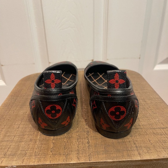 LOUIS VUITTON BLACK RED MONOGRAM REVIVAL BALLERINA FLAT SHOES 36.5 - Picture 3 of 12